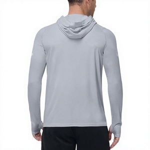 Sudadera con capucha de manga larga gris claro para hombre, UPF 50, de secado rápido, color sólido, para pesca. - Product Image 2