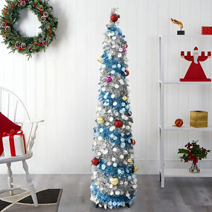 Sapin de Noël en forme de <span class=keywords><strong>crayon</strong></span> <span class=keywords><strong>bleu</strong></span> et argenté de 1,5 m avec paillettes et décorations - Product Image 5