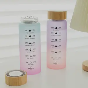 Bouteille d'eau en verre réutilisable Mini bouteille d'eau potable avec marqueur de temps Étiquettes de mesure