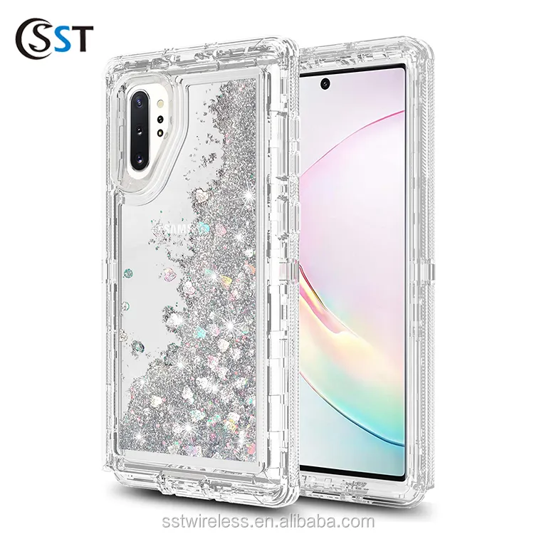 Capa traseira para celular samsung galaxy, quente do amor coração, glitter, estrelas, líquido, quicksand, macia, tpu, note 10 plus