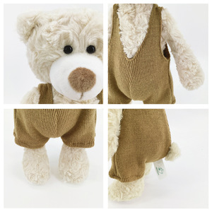 Custom Cream Plush Teddy Bear <b>Stuffed</b> Animal <b>Soft</b> Cuddly <b>Toy</b> With Brown Knitted Romper Overalls for Baby Birthday Gift - Product Image 4