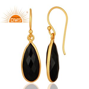 Black Onyx Gemstone <b>Earring</b> Drop Designer Gold Plated Silver <b>Earring</b> Jewelry Supplier <b>Hook</b> <b>Earrings</b> - Product Image 3