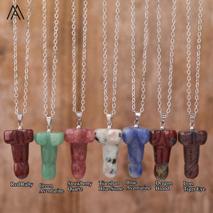 Collar de pene de piedra Natural chapado en oro, joyería Bohemia, gargantilla de falo tallada para mujer para fiesta, boda, meditación, regalos de Reiki - Product Image 5