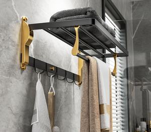2025 핫 세일 공간 절약 디자인 벽걸이 형 샤워 보관 수건 선반 블랙 골드 욕실 액세서리 세트 럭셔리 알루미늄 - Product Image 2