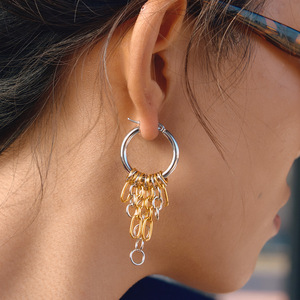 Pendientes de Aro con Borlas de Acero Inoxidable 18K, Diseño Geométrico con Bloques de Color, Joyería Fina Colgante para Uso Diario - Product Image 3