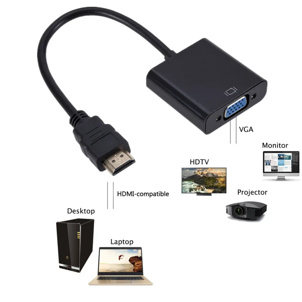 HD 1080P HDMI To VGA Cable Converter With Audio Power Supply HDMI Male To VGA Female Converter Adapter for Tablet laptop PC TV