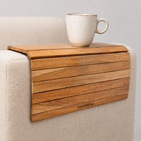 Plateau d'accoudoir de canapé en bois d'acacia artisanal, flexible et pliable, idéal comme table à manger rectangulaire, pour aliments, boissons et tasses, marron