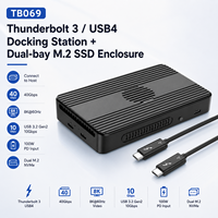 Docking Station Thunderbolt 3/USB4 6-in-1 dengan Enclosure Dual-Bay M.2 NVMe 4K untuk USB 10Gbps, PD 100W, Maksimal 8TB, Casing Aluminium