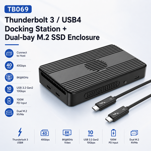 Station d'accueil Thunderbolt 3/USB4 6-en-1 avec boîtier double baie M.2 NVMe 4K pour USB 10 Gbps, PD 100 W, 8 To max, boîtier en aluminium - Product Image 1