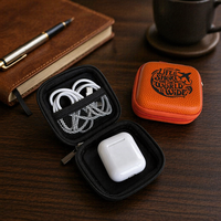 Étui de rangement pour écouteurs en cuir PU gravable au laser Supernova, en EVA, vierge pour gravure laser, avec logo personnalisé, mini sac à fermeture éclair pour gadgets audio