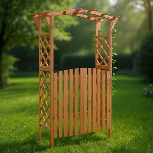 ศาลาไม้สนแท้พร้อมประตู ขนาด 45.7 x 15.7 x 80.3 นิ้ว รั้วกลางแจ้งที่ทนทาน โครงไม้ระแนงแบบดั้งเดิม ประตูสวนไม้ - Product Image 2