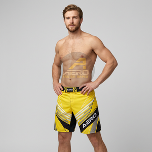 Shorts MMA unisexes AERO jaunes, impression par sublimation, évacuation de l'humidité, séchage rapide, respirant, coupe régulière pour les arts martiaux mixtes, 100% - Product Image 1