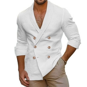 À la mode hommes transfrontalier printemps 2025 à manches longues solide <span class=keywords><strong>col</strong></span> châle bouton tenue décontractée <span class=keywords><strong>chemise</strong></span> - Product Image 2