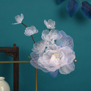 New original design, handmade gradient pink peony hot-stamped <b>flower</b>, forest-style <b>sweet</b> butterfly hair clip, Hanfu headdress. - Product Image 1