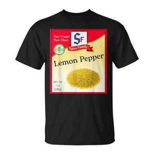 T-shirt à motif d'étiquette d'épices citron-poivre, design alimentaire portable, cadeau de fêtes - Product Image 1