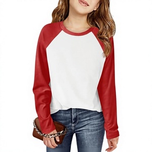 <b>Women's</b> Red <b>White</b> Raglan <b>Sleeve</b> Crew Neck <b>Long</b> <b>Sleeve</b> Casual Regular Fit 100% Cotton Knitted <b>T</b>-<b>Shirt</b> - Product Image 1