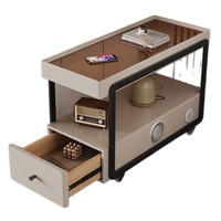 Meuble d'appoint intelligent avec tiroirs, roulettes, interface USB, plateau en verre trempé, design minimaliste moderne - Unité d'angle pour salon