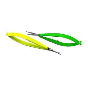 Wholesale Powder Coated Curved Spring Scissors Neon Green Yellow Stainless Steel Professional Eyelash <b>Extension</b> Eyebrow Scissor - Product Image 3