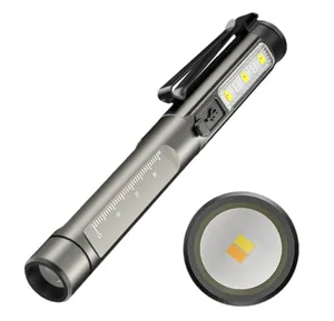 LED beyaz + sarı kalem ışık kompakt ve taşınabilir dahili TYPE-C şarj el feneri ile kalem klip