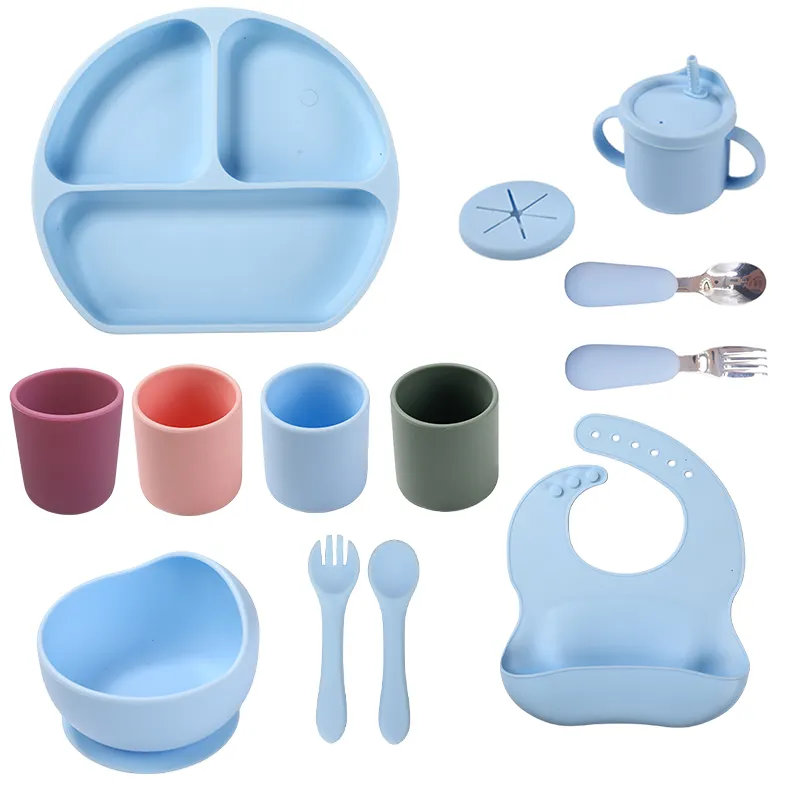 Wholesale customizable BPA free durable and high quality food grade silicone tableware baby feeding set