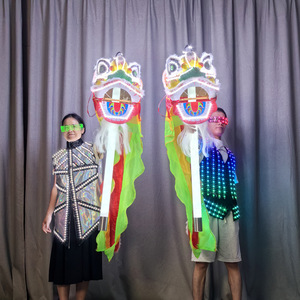 Cabeza de León Iluminada con LED, Accesorio para Danza del León del Sur, Disfraz para Actuaciones, Patrón Decorativo de Peces, Insectos, Aves y Bestias - Product Image 1