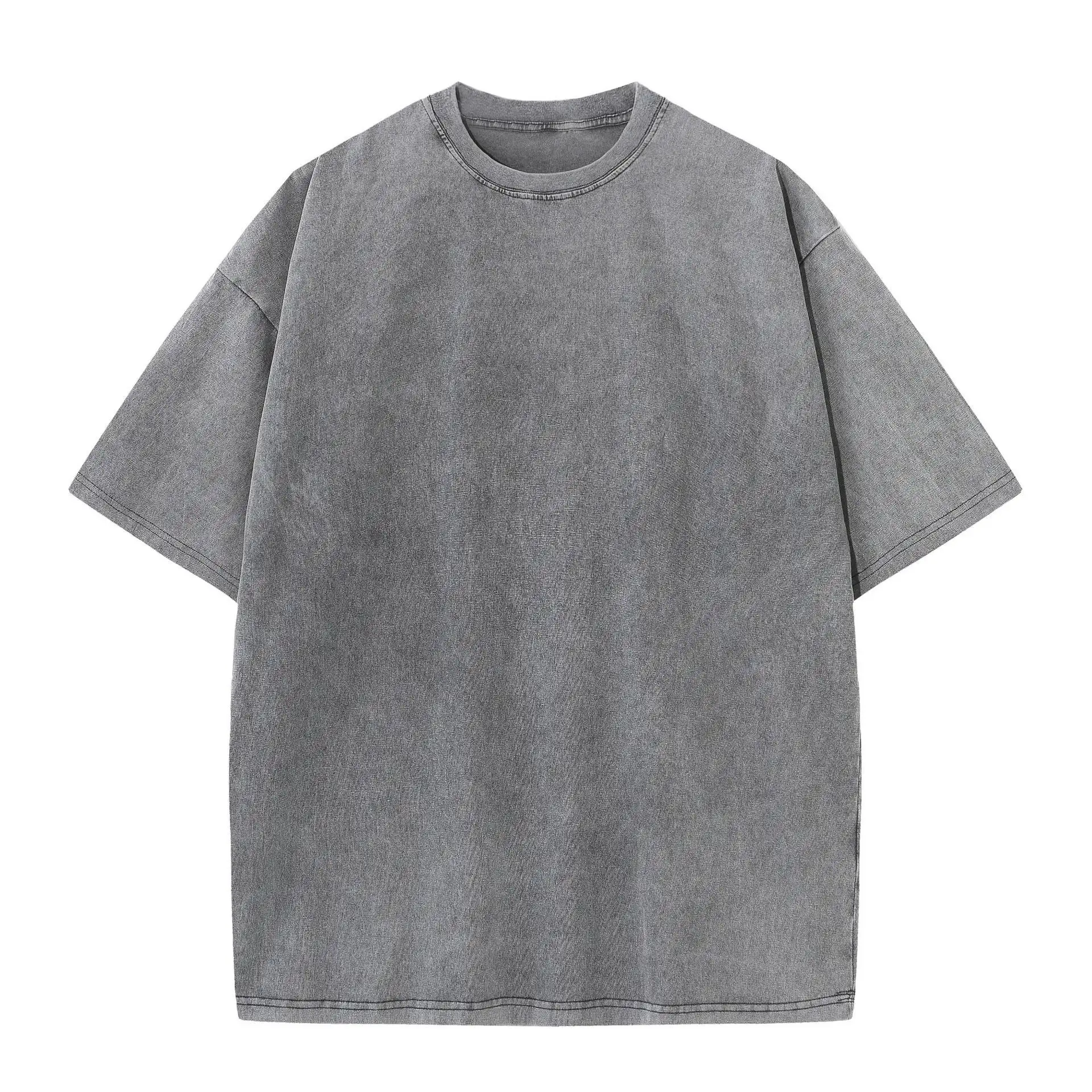 Camiseta de manga curta de algodão lavado 230gsm, camiseta unissex vintage solta, camiseta de lavagem com ácido, camiseta grande