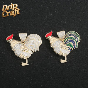 Collar con Colgante <span class=keywords><strong>de</strong></span> Gallo Estilo Hip Hop, Chapado en Oro <span class=keywords><strong>de</strong></span> 14K, Incrustado con Circonita, Unisex - Product Image 1