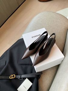 Elegant <b>Pointed</b> <b>Toe</b> Slip-on Cow Leather Backless Mules <b>Flat</b> Shoes for Women - Product Image 3