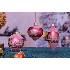 중국 도매 3 조각 핑크 크리스마스 공 상자에 절묘한 크리스마스 유리 매달려 장식품 크리스마스 트리 장식