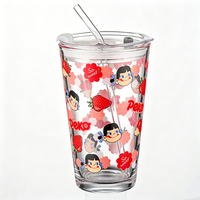 Gobelet en verre rond transparent de 200 ml et 450 ml avec bouchon et gravure acide, personnalisable avec logo, pour eau et jus, vente en gros