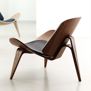 Chaise en bois Nordic Smile Shell, pour salon et chambre, avec dossier, style avion, décontractée, simple, moderne, design, facile à déplacer, mobilier de maison - Product Image 1