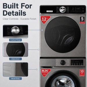 Ensemble <span class=keywords><strong>lave</strong></span>-<span class=keywords><strong>linge</strong></span> <span class=keywords><strong>séchant</strong></span> superposé 12 kg avec moteur BLDC, machine à laver séchante à chargement frontal entièrement automatique, appareil électroménager pour la lessive - Product Image 5