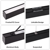 Éclairage suspendu linéaire LED moderne d'intérieur 1.2m 2.4m Rectangle noir et blanc suspendu forme longue Design contemporain