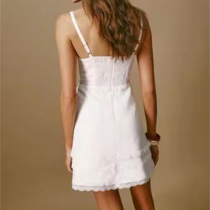 Vestido de Lino y Algodón Nuevo de Verano 2025 OEM, Vestido Mini de Playa Informal, Elegante y Ajustado para Mujer - Product Image 3