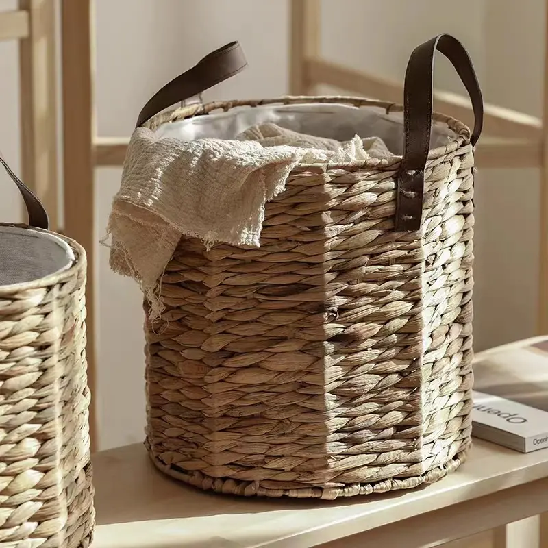 Eco friendly natural handmade woven wicker water hyacinth storage round baskets Can decorate bedroom, bathroom and living room