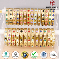 Perhiasan Anti-Kusam Berwarna-warni Berbentuk Daun Semanggi Empat Lapis Emas 18K PVD, Gelang Wanita Tumpuk Modis, Gelang Baja Tahan Karat