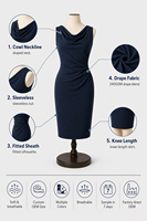 Robe fourreau élégante sans manches à col bénitier 240 GSM pour femme, longueur genou, pour le bureau et les affaires, opaque, avec logo personnalisé OEM, vente en gros