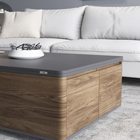 Mesa de Centro Moderna con Tapa Elevable, Multifuncional e Inteligente, con 3 Cajones en Color Nogal y Negro