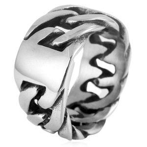 yunnique Men's <b>Titanium</b> Steel <b>Ring</b> Geometric Chain Design Silver Color Gift Jewelry FY213074 - Product Image 1
