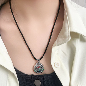 Collier en argent sterling 925 Kaiming avec pendentif pivoine rond, chaîne tressée style chinois rétro pour pull - Product Image 3