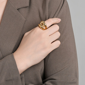 Geometric Fashion <b>Ring</b> Steel Gold Wide Band Women's Party Jewelry - Product Image 3