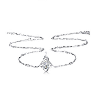 999 collier en argent pur lumière luxe Simple niche trèfle à quatre feuilles pendentif forme géométrique Zircon bijoux fins pour les femmes - Product Image 2