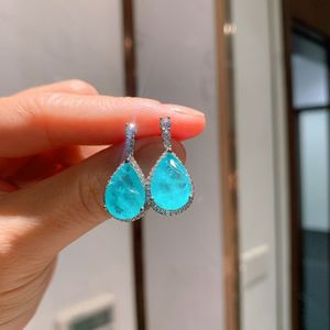 Elegant Fashion Jewelry Eco-friendly Copper 12-10MM Sea Blue Zircon Floral Pendant <b>Earrings</b> Set Women's Bridal Jewelry Set - Product Image 4