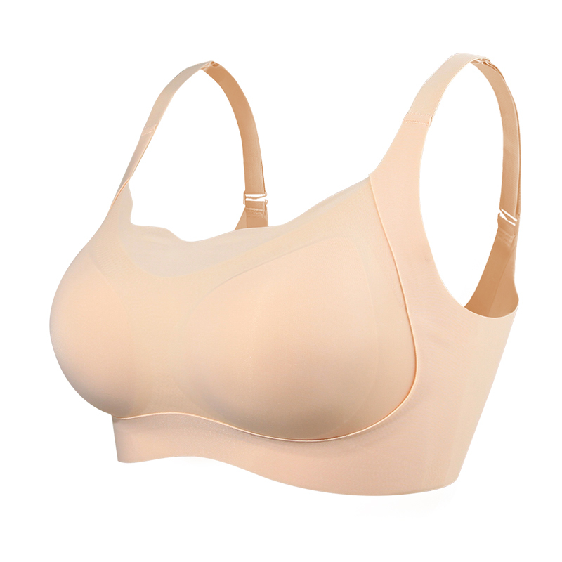 New Style Push-Up Embroidered Back Button Full Cup Wire Free Plus Size Breathable Solid Supportive Summer Seamless Bra