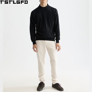 Oem Odm Mock Neck <b>Pullover</b> Men Heavyweight Fine Knit <b>Jumper</b> Solid Black Men'S Hoodies & Sweatshirts Clothing Manufacturers Bulk - Product Image 4