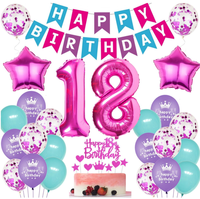 Bannière Joyeux Anniversaire, Ballons Étoiles 0-9 en Aluminium, Ballons en Latex Imprimés, Confettis, Décoration de Gâteau pour Fête d'Anniversaire Fille Femme