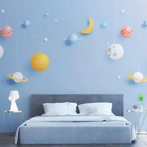 ورق حائط أزرق بطريق البحر الأبيض المتوسط لغرف الأطفال وغرف النوم للأولاد والبنات، ورق حائط غير منسوج خلفية كرتونية لطيفة للأولاد، لوحة جدارية