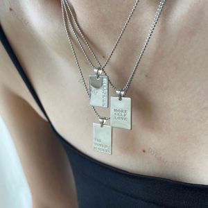 Collier Dylam en argent sterling 925, style rétro chic, pendentif rectangulaire minimaliste avec alphabet brillant, chaîne à perles - Product Image 6
