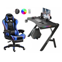 Bureau de jeu en forme de Z et chaise de jeu rose RGB avec repose-pieds et massage lombaire
