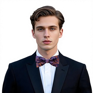 Nœud Papillon en Soie Pré-Noué pour Homme, Brodé Motif Bleu Orange, Durable, Respirant, Séchage Rapide, Tenue Formelle - Product Image 4